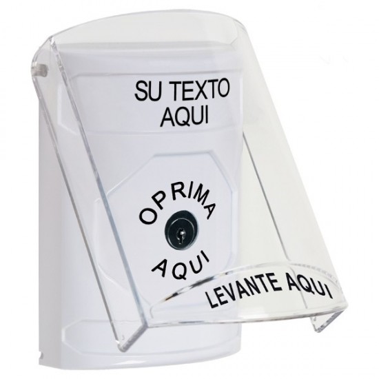SS23A0ZA-ES STI White Indoor Flush/Surface w/ Horn Key-to-Reset Stopper Station w/ Custom Text Spanish