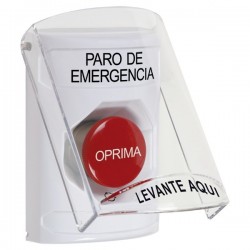 SS23A1ES-ES STI White Indoor Only Flush or Surface w/ Horn Turn-to-Reset Stopper Station with EMERGENCY STOP Label Spanish