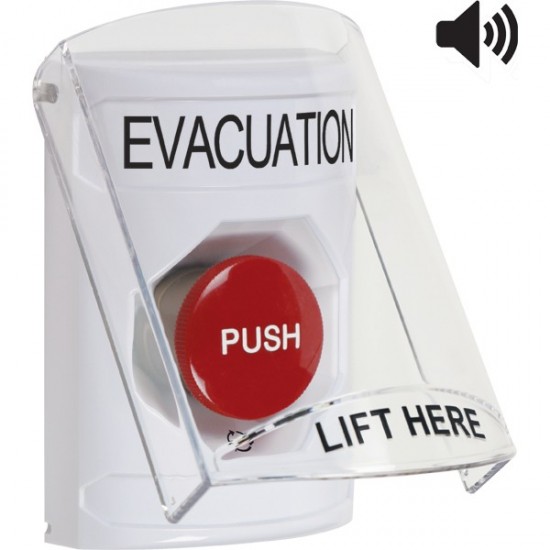 SS23A1EV-EN STI White Indoor Only Flush or Surface w/ Horn Turn-to-Reset Stopper Station with EVACUATION Label English