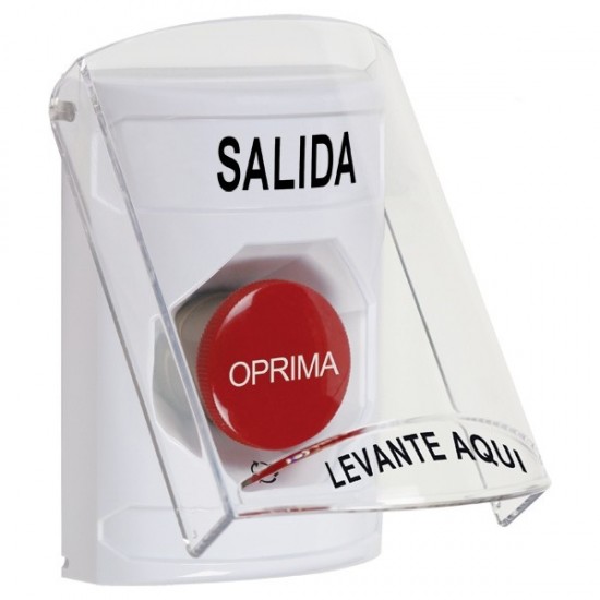 SS23A1XT-ES STI White Indoor Only Flush or Surface w/ Horn Turn-to-Reset Stopper Station with EXIT Label Spanish