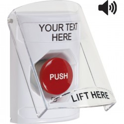 SS23A1ZA-EN STI White Indoor Flush/Surface w/ Horn Turn-to-Reset Stopper Station w/ Custom Text Label