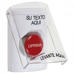 SS23A1ZA-ES STI White Indoor Flush/Surface w/ Horn Turn-to-Reset Stopper Station w/ Custom Text Spanish