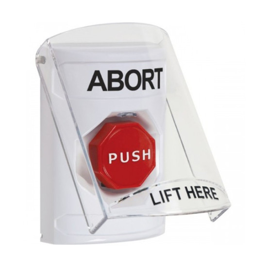 SS23A2AB-EN STI White Indoor Only Flush or Surface w/ Horn Key-to-Reset (Illuminated) Stopper Station with ABORT Label English