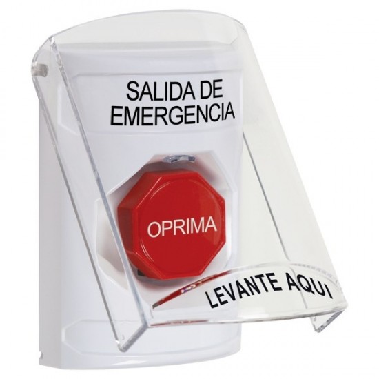 SS23A2EX-ES STI White Indoor Flush/Surface w/ Horn Key-to-Reset Stopper Station w/ EMERGENCY EXIT Spanish