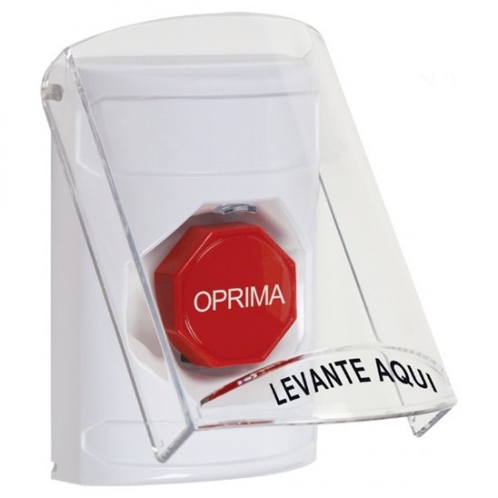 SS23A2NT-ES STI White Indoor Flush/Surface w/ Horn Key-to-Reset Stopper Station w/ No Text Spanish
