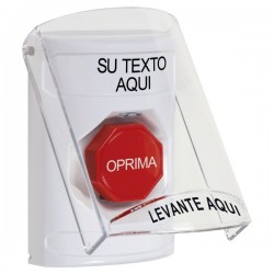 SS23A2ZA-ES STI White Indoor Flush/Surface w/ Horn Key-to-Reset Stopper Station w/ Custom Text Spanish