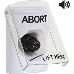 SS23A3AB-EN STI White Indoor Only Flush or Surface w/ Horn Key-to-Activate Stopper Station with ABORT Label English