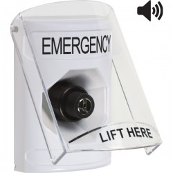 SS23A3EM-EN STI White Indoor Only Flush or Surface w/ Horn Key-to-Activate Stopper Station with EMERGENCY Label English SS23A3EM-EN STI White Indoor Only Flush or Surface w/ Horn Key-to-Activate Stopper Station with EMERGENCY Label English