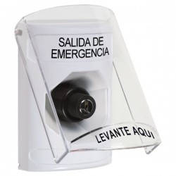 SS23A3EX-ES STI White Indoor Only Flush or Surface w/ Horn Key-to-Activate Stopper Station with EMERGENCY EXIT Label Spanish