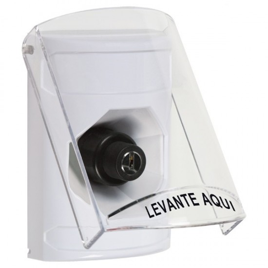 SS23A3NT-ES STI White Indoor Only Flush or Surface w/ Horn Key-to-Activate Stopper Station with No Text Label Spanish
