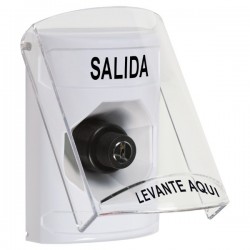 SS23A3XT-ES STI White Indoor Only Flush or Surface w/ Horn Key-to-Activate Stopper Station with EXIT Label Spanish