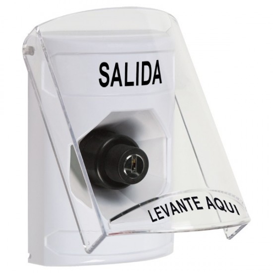 SS23A3XT-ES STI White Indoor Only Flush or Surface w/ Horn Key-to-Activate Stopper Station with EXIT Label Spanish