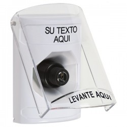 SS23A3ZA-ES STI White Indoor Flush/Surface w/ Horn Key-to-Activate Stopper Station w/ Custom Text Spanish