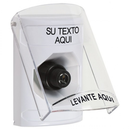 SS23A3ZA-ES STI White Indoor Flush/Surface w/ Horn Key-to-Activate Stopper Station w/ Custom Text Spanish