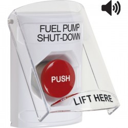 SS23A4PS-EN STI White Indoor Only Flush or Surface w/ Horn Momentary Stopper Station with FUEL PUMP SHUT DOWN Label English