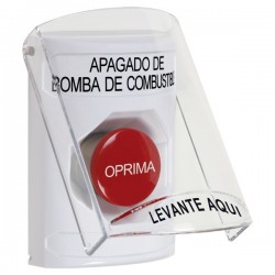 SS23A4PS-ES STI White Indoor Only Flush or Surface w/ Horn Momentary Stopper Station with FUEL PUMP SHUT DOWN Label Spanish