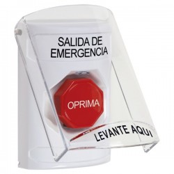 SS23A5EX-ES STI White Indoor Flush/Surface w/ Horn Momentary Stopper Station w/ EMERGENCY EXIT Spanish