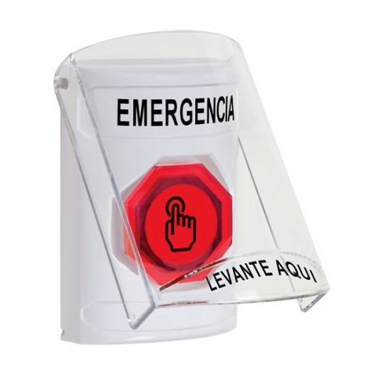 SS23A6EM-ES STI White Indoor Flush/Surface w/ Horn Momentary (Illuminated) Stopper Station w/ EMERGENCY Spanish