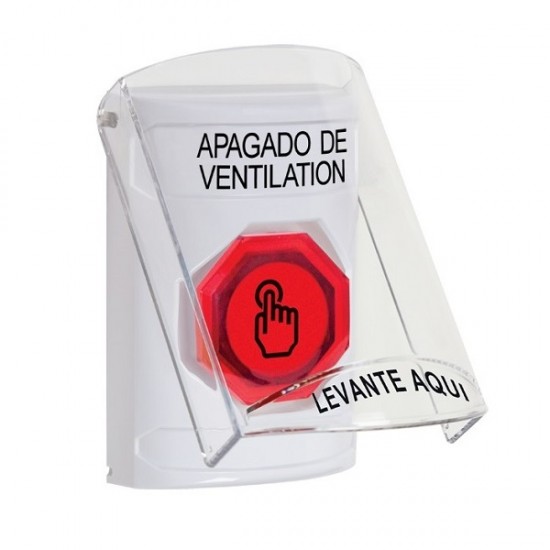 SS23A6HV-ES STI White Indoor Flush/Surface w/ Horn Momentary (Illuminated) Stopper Station w/ HVAC SHUT DOWN Spanish