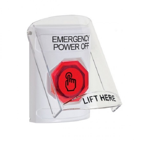SS23A6PO-EN STI White Indoor Flush/Surface w/ Horn Momentary (Illuminated) Stopper Station w/ EMERGENCY POWER OFF Label