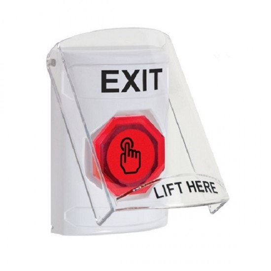 SS23A6XT-EN STI White Indoor Flush/Surface w/ Horn Momentary (Illuminated) Stopper Station w/ EXIT Label
