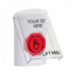 SS23A6ZA-EN STI White Indoor Flush/Surface w/ Horn Momentary (Illuminated) Stopper Station w/ Custom Text Label