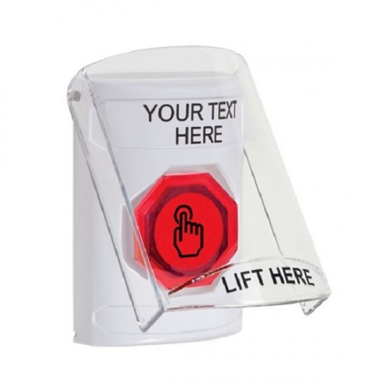 SS23A6ZA-EN STI White Indoor Flush/Surface w/ Horn Momentary (Illuminated) Stopper Station w/ Custom Text Label