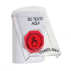 SS23A6ZA-ES STI White Indoor Flush/Surface w/ Horn Momentary (Illuminated) Stopper Station w/ Custom Text Spanish