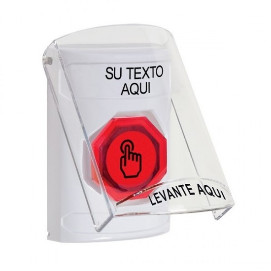 SS23A6ZA-ES STI White Indoor Flush/Surface w/ Horn Momentary (Illuminated) Stopper Station w/ Custom Text Spanish