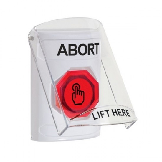 SS23A7AB-EN STI White Indoor Flush/Surface w/ Horn Weather Resistant Momentary Stopper Station w/ ABORT Label