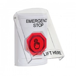 SS23A7ES-EN STI White Indoor Flush/Surface w/ Horn Weather Resistant Momentary Stopper Station w/ EMERGENCY STOP Label