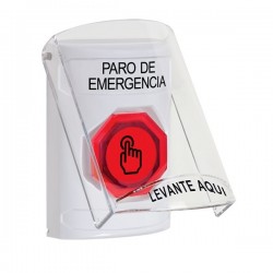 SS23A7ES-ES STI White Indoor Flush/Surface w/ Horn Weather Resistant Momentary Stopper Station w/ EMERGENCY STOP Spanish