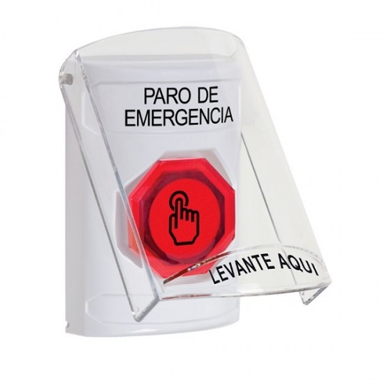 SS23A7ES-ES STI White Indoor Flush/Surface w/ Horn Weather Resistant Momentary Stopper Station w/ EMERGENCY STOP Spanish
