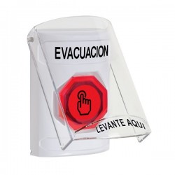 SS23A7EV-ES STI White Indoor Flush/Surface w/ Horn Weather Resistant Momentary Stopper Station w/ EVACUATION Spanish