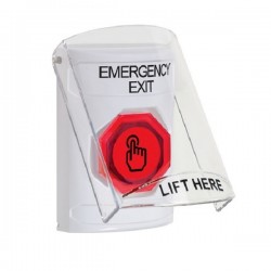 SS23A7EX-EN STI White Indoor Flush/Surface w/ Horn Weather Resistant Momentary Stopper Station w/ EMERGENCY EXIT Label