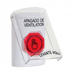 SS23A7HV-ES STI White Indoor Flush/Surface w/ Horn Weather Resistant Momentary Stopper Station w/ HVAC SHUT DOWN Spanish