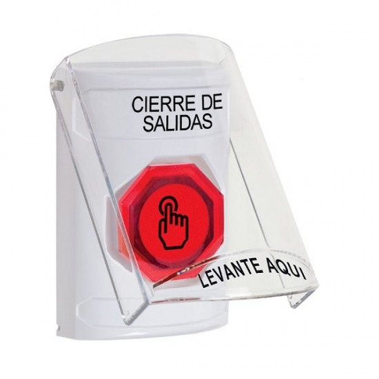SS23A7LD-ES STI White Indoor Flush/Surface w/ Horn Weather Resistant Momentary Stopper Station w/ LOCKDOWN Spanish