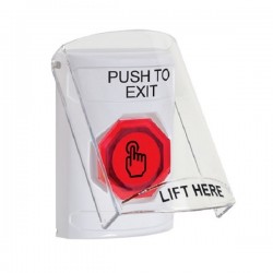 SS23A7PX-EN STI White Indoor Flush/Surface w/ Horn Weather Resistant Momentary Stopper Station w/ PUSH TO EXIT Label