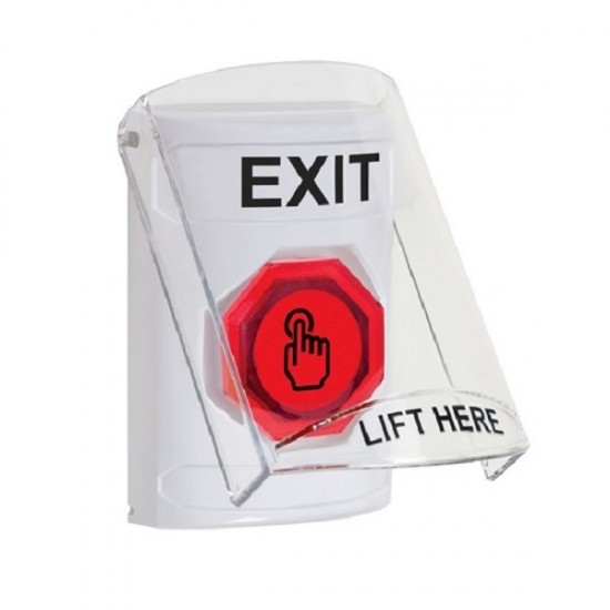 SS23A7XT-EN STI White Indoor Flush/Surface w/ Horn Weather Resistant Momentary Stopper Station w/ EXIT Label