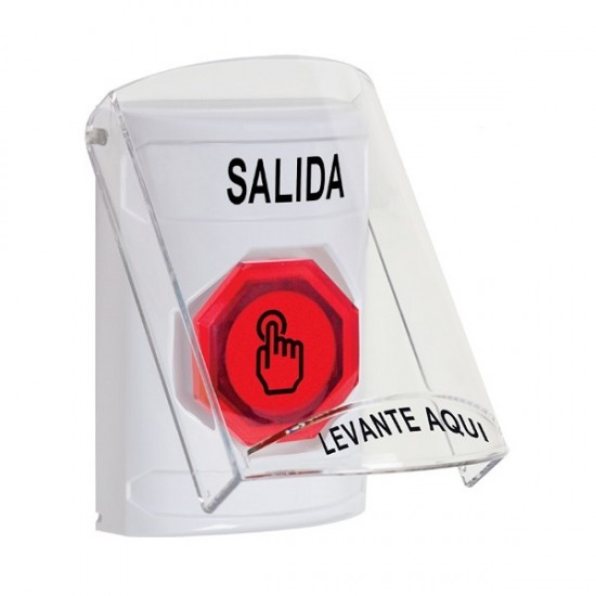 SS23A7XT-ES STI White Indoor Flush/Surface w/ Horn Weather Resistant Momentary Stopper Station w/ EXIT Spanish