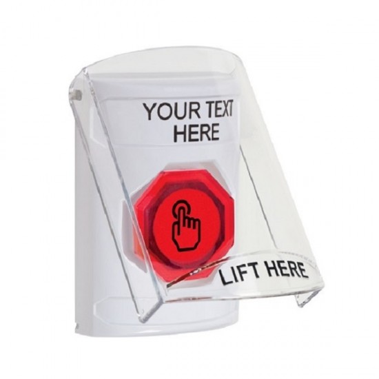 SS23A7ZA-EN STI White Indoor Flush/Surface w/ Horn Weather Resistant Momentary Stopper Station w/ Custom Text Label