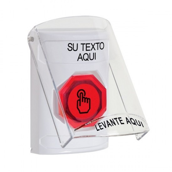 SS23A7ZA-ES STI White Indoor Flush/Surface w/ Horn Weather Resistant Momentary Stopper Station w/ Custom Text Spanish