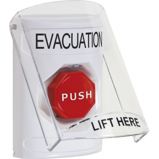 SS23A8EV-ES STI White Indoor Flush/Surface w/ Horn Pneumatic (Illuminated) Stopper Station w/ EVACUATION Spanish