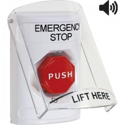 SS23A9ES-EN STI White Indoor Flush/Surface w/ Horn Turn-to-Reset Stopper Station w/ EMERGENCY STOP Label