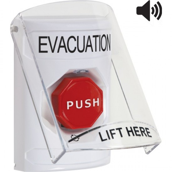 SS23A9EV-EN STI White Indoor Flush/Surface w/ Horn Turn-to-Reset Stopper Station w/ EVACUATION Label