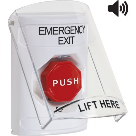 SS23A9EX-EN STI White Indoor Flush/Surface w/ Horn Turn-to-Reset Stopper Station w/ EMERGENCY EXIT Label