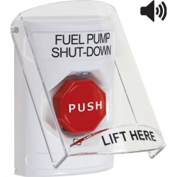 SS23A9PS-EN STI White Indoor Flush/Surface w/ Horn Turn-to-Reset Stopper Station w/ FUEL PUMP SHUT DOWN Label