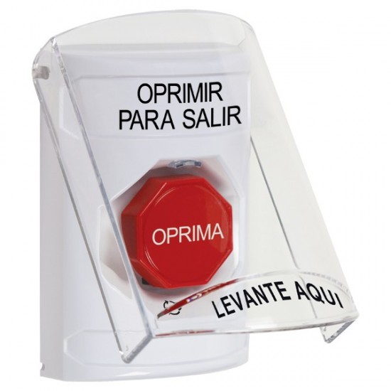 SS23A9PX-ES STI White Indoor Flush/Surface w/ Horn Turn-to-Reset Stopper Station w/ PUSH TO EXIT Spanish