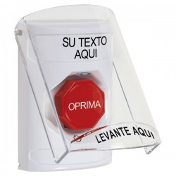 SS23A9ZA-ES STI White Indoor Flush/Surface w/ Horn Turn-to-Reset Stopper Station w/ Custom Text Spanish