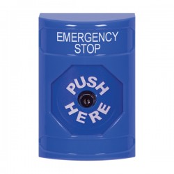 SS2400ES-EN STI Blue No Cover Key-to-Reset Stopper Station with EMERGENCY STOP Label English